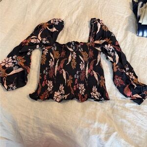 dolan Black Floral Smocked Off-Shoulder Crop Top